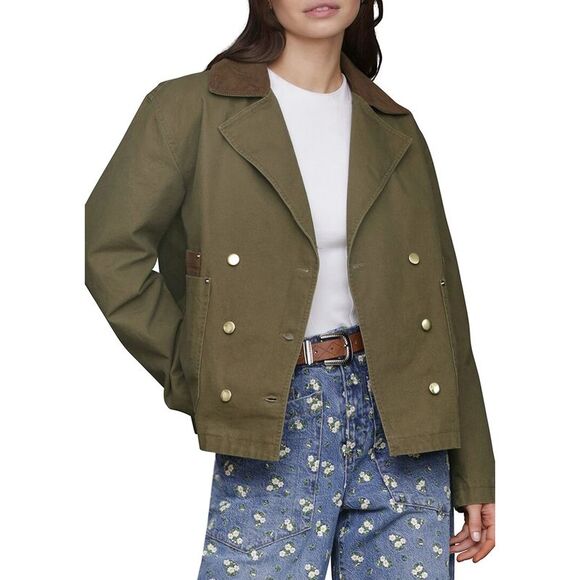 Avec Les Filles Womens  Double-Breasted Peacoat, Green - Picture 1 of 4